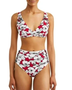 Traje de baño Time and Tru para mujer Poppy Garden con cordones Top grande rojo cereza nuevo  - Imagen 1 de 4