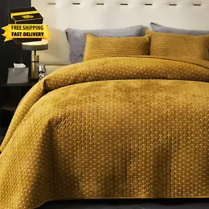 Velvet Quilt King Size, Oversized Bedspread Quilted Bedding Set, Luxurious Soft - Picture 1 of 7