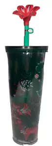 Starbucks Holiday 2022 Red Flower Poinsettia Straw Stopper Cold Tumbler 24oz - Picture 1 of 5