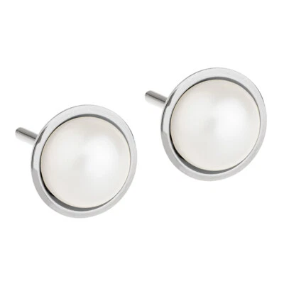 Ernstes Design Evia Ohrringe Ohrstecker E479 WH Süßwasser Perle 6mm Stahlschmuck - Bild 1 von 2
