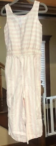 Carter’s Girls Pink White Striped Sleeveless Jumpsuit Size 6/6X Bow Romper - Picture 1 of 12