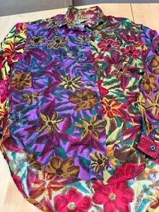 Vintage Sebatu LS-SHIRT HANDDRUCK BLUMEN PAILLETTEN VERZIERT DAMEN EINHEITSGRÖSSE - Bild 1 von 8