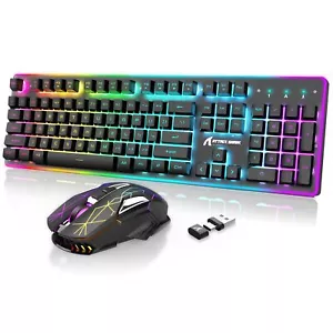 2.4G Wireless Gaming Keyboard and Mouse Set Rainbow LED Backlit for Gamer Office - Picture 1 of 15