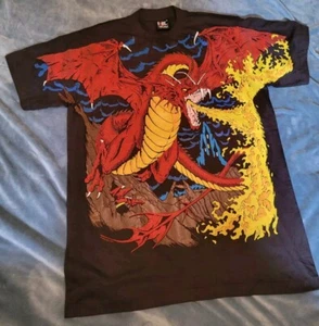 Camicia Flaming Dragon vs Knight stivale moderno AOP punto singolo taglia XL nero - Foto 1 di 8