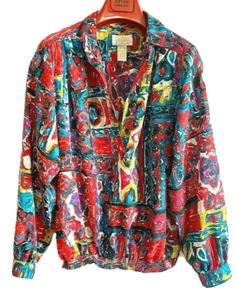 Rainbow Tunic Popover Top Sz 14 Womens 90s Y2K Primary Pride Colorful Geometric - Picture 1 of 9