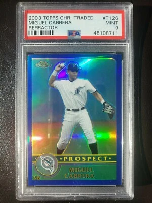 2003 Topps Chrome Refractor Miguel Cabrera MINT 9 PSA Rookie RC Florida Marlins  - Image 1 of 4