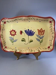 Pfaltzgraff Napoli Serving Platter Scalloped Edge Hand Painted Florals 16”x 11” - Picture 1 of 16