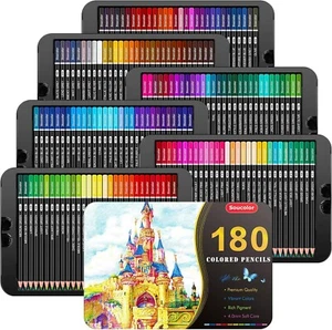 180-Color Artist Colored Pencils Set for Adult Coloring Books, Soft Core, Profes - Picture 1 of 7