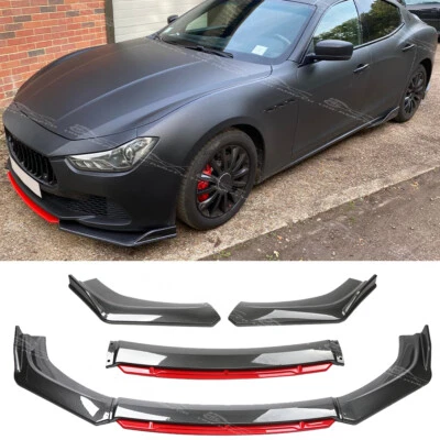 Kit de labio divisor de parachoques delantero negro rojo fibra de carbono para Maserati Ghibli Foto 1 de 4