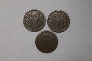 2 x 1864 and 1868 Two Cent Piece Coins - Picture 1 of 8