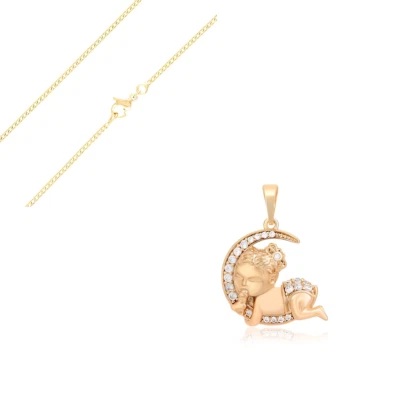 Collier - Femme - Pendentif - Lune - Bébé - Cristal - Plaqué Or Jaune 750/1000 - Photo 1/4