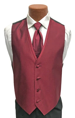 Men's Red Jean Yves Diamond Tuxedo Vest & Tie Fullback Wedding Formal Prom Groom - Image 1 of 3
