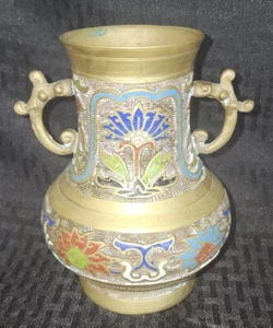 Champleve Bronze Inlay Vase 6" - Picture 1 of 8