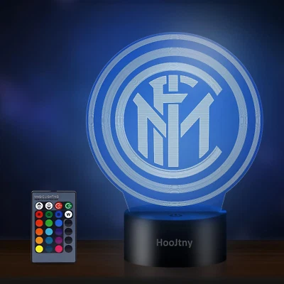 Lampada Calcio, Calcio Milano Luce Notturna 3D Led, 16 Colori USB Ricaricabile - Immagine 1 di 4