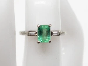 Vintage 1940er $ 3000 1,70ct AAA ++ natürlicher Smaragddiamant 14k Weißgold Ring - Bild 1 von 7