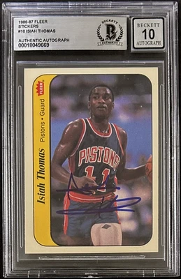 Isiah Thomas Signed 1986-87 Fleer Sticker Card #10 Beckett Auto 10 18049669 - Image 1 of 2