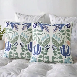 Set of 2 Embroidered Blue & Green Boho Decorative Throw Pillow Covers – 18x18... - Picture 1 of 7