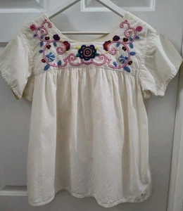 70er Jahre handbesticktes Bauerntop Boho Blumen mittel/groß Vintage hat Flecken - Bild 1 von 17