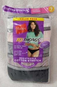 Hanes ~ 10 Women's Thong Underwear Panties Cotton Blend Stretch Size 7(40-41) - Picture 1 of 2