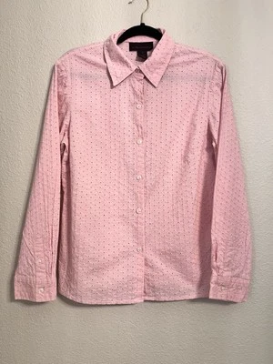 Camisa Gloria Vanderbilt Mujer Talla 12 Rosa Manga Larga Bordada Ojales Algodón Foto 1 de 4