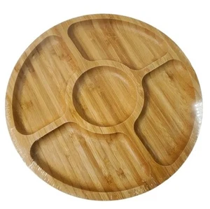 Round Wooden Divided Serving Platter Food Tray - Picture 1 of 5