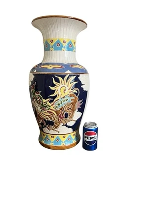 Very Large Hand painted  Oriental Asian Vietnamese Pottery Floor Vase 53cms Tall - Image 1 of 4