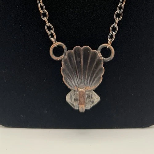 Collar Colgante Vintage Tono Bronce Vieira Concha Cuarzo Crudo Cristal Punta Boho Foto 1 de 3