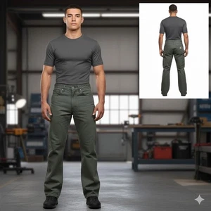 Pantalones de mezclilla de trabajo de lona resistentes al fuego Carhartt FR para hombre 33x32 verde ajuste original CAT 2 - Imagen 1 de 11