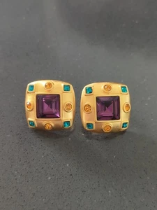 PENDIENTES VINTAGE AÑOS 80 NAPIER JEWELTONE CRISTAL MATE DORADO F208 - Imagen 1 de 7