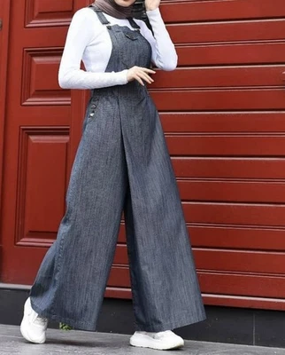 Neways Black 100% Cotton Modest Wide Leg Lagenlook Oversized Jumpsuit Size 14-16 - Image 1 of 4