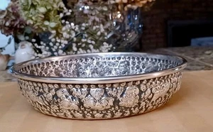 1989 Vintage Indian Silver Plated Repousse 8" Bowl Hand-Chased Metal Art Horses - Picture 1 of 16
