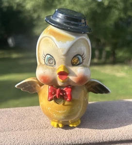 Vintage Anthropomorphic Arnart Bird Red Bow Rhinestone Figurine Yellow Read - Picture 1 of 7