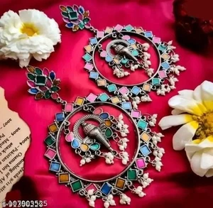 Multi Painted Ganesh Indian Oxidized Jhumka Loop Earring Festive  Ethnic Trendy - Picture 1 of 2