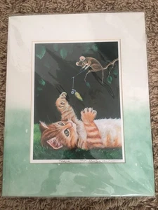 CATZOOART TEASER von MISHELL SWARTWOUT CAT & MOUSE 11" x 14" MATTED SIGNIERTER DRUCK - Bild 1 von 4