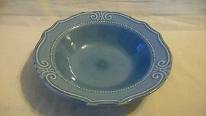 BLUE SOUP OR SALAD BOWL WITH SCALLOPED EDGES AND RAISED DETAIL FROM HOME TRENDS - Picture 1 of 4