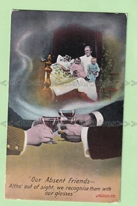 ABC74 Frühe Bamforth Humor Postkarte: UNSERE ABWESENDEN FREUNDE - Bild 1 von 2