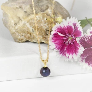14k Solid Yellow Gold Necklace w/ Natural Black Pearl Double Link Rope 14-20" L - Picture 1 of 6