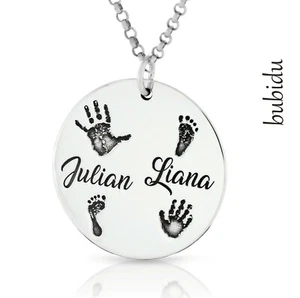 Kette Gravur eigener Handabdruck Baby Fußabdruck Zeichnung 925Silber Namenskette - Bild 1 von 5