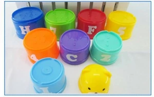 9 Pcs Baby Rainbow Stack Cup Toys Intelligence Color Folding Tower Toys for Kids - Picture 1 of 4