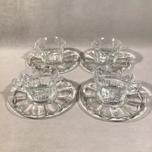 PV07218 Vintage Hocking Glass COLONIAL CLEAR Cup & Saucer - 4sets - Picture 1 of 10