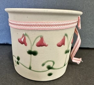 Gabriel Sweden Art Pottery Vase Cream With Pink Enamel Flowers & Ribbon - Picture 1 of 6
