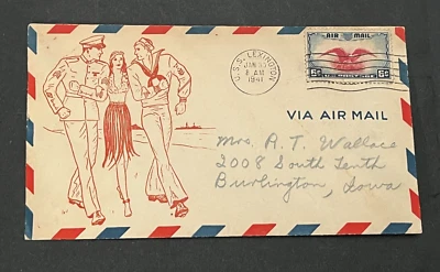 USS Lexington 1941 naval Segunda Guerra Mundial ¡Cachet patriótico! USO COMERCIAL AIR TO IOWA L@K Foto 1 de 2