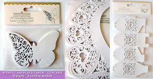 WHITE PEARL LASER CUT WEDDING TABLEWARE Cupcake WRAPS Butterfly PLACEcards BOXES