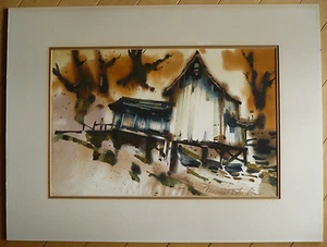 MORRIS SHUBIN, LISTED CALIFORNIA CALIF WATERCOLOR CA MODERN MODERNISM ABSTRACT - Picture 1 of 12