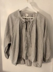 Blusa campesina A New Day para mujer talla XXL azul marino y crema a rayas hecha en Indonesia - Imagen 1 de 8