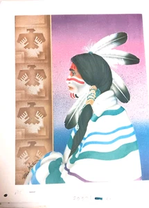 ORIGINAL Diana Martin SIGNIERT Indianer auf LEINWAND 15x19" Kunst Gemälde - Bild 1 von 4