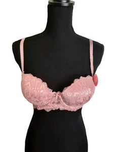 NEW Marilyn Monroe Convertible Push Up Bra 34D Pink Lace Padded Underwire - Foto 1 di 10
