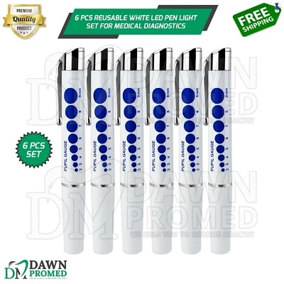 6 Pcs Reusable White LED Pen Light Set With Pupil Gauge for Medical Diagnostics - Image 1 of 4