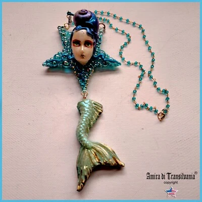 Mermaid Tail Jewelry Pendant Necklace Luxury Women Starfish Siren Fish Pisces - Image 1 of 4