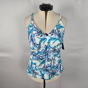 Aqua Couture Tankini Top Women's 2X Blue Tropical Criss Cross Straps Tie NWT - Picture 1 of 20